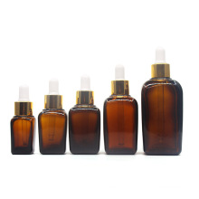Square Cosmetic Amber 30 ml Skincare Essential Oil Hair Serum Flast Shoulder Bottle Frosted Clear Glass Pump Bottles